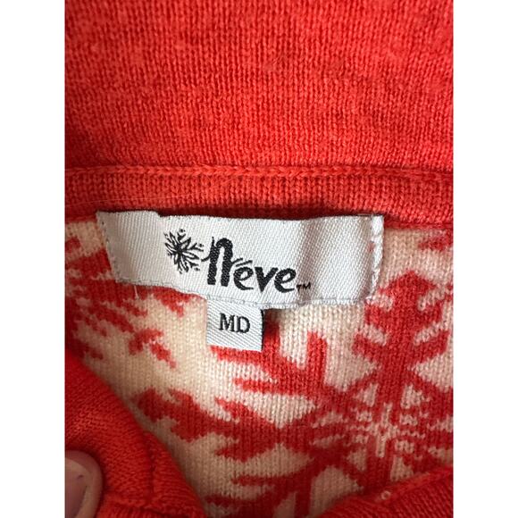 NEVE Ski Snowflake Quarter Zip Wool Sweater Red Orange  Medium - Picture 5 of 5